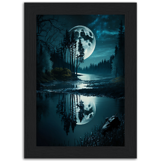 Poster premium en papier mat encadré en bois FULLMOON
