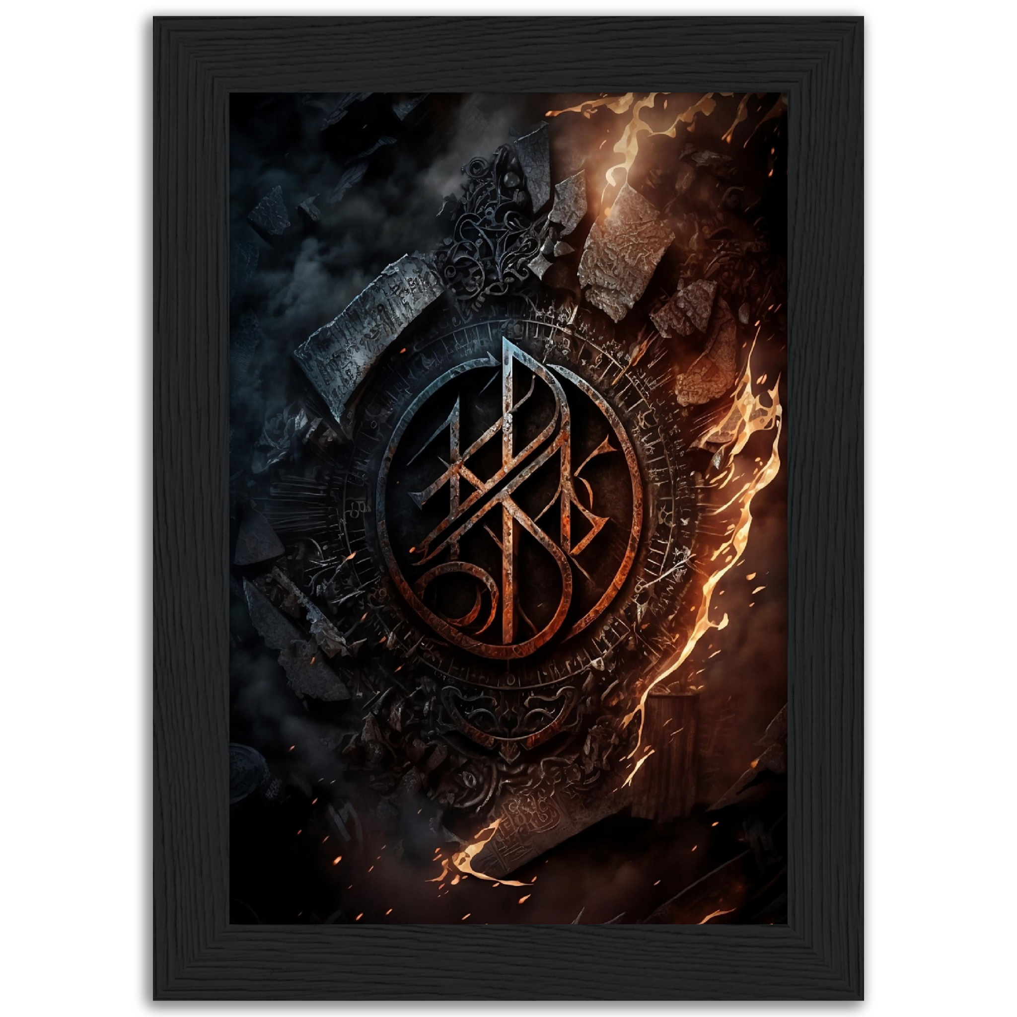 Premium poster in matte paper framed in wood Rune n*2