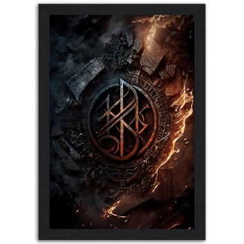 Poster premium en papier mat encadré en bois Rune n*2