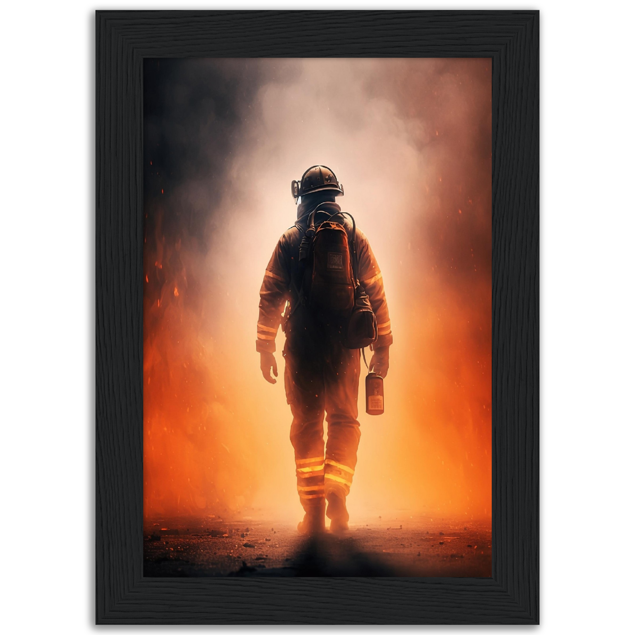 Poster premium en papier mat encadré en bois Firefighter