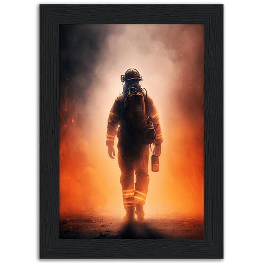 Poster premium en papier mat encadré en bois Firefighter