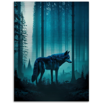 Tableau en aluminium brossé "Wolf in the woods" - ÉDITION LIMITÉE