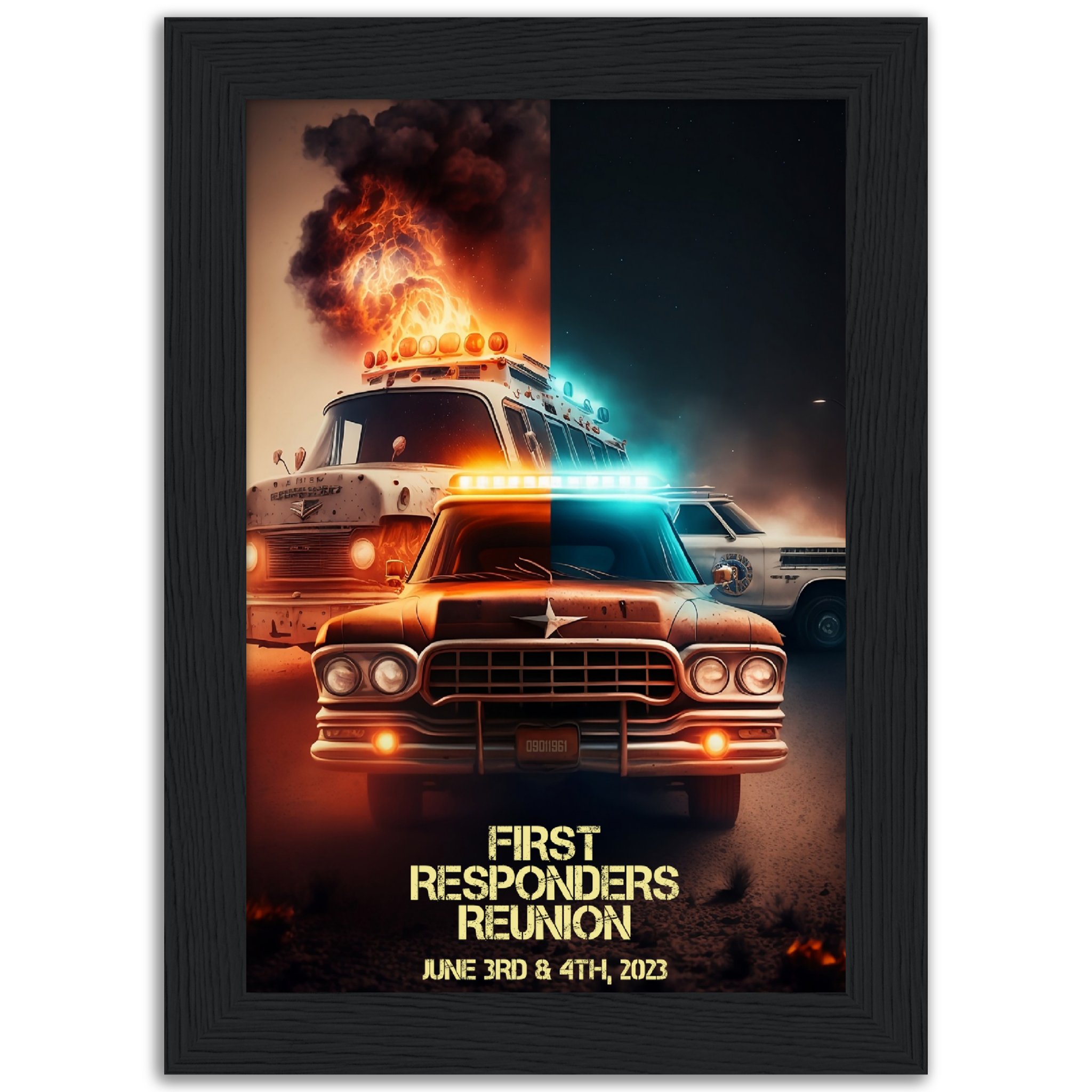 First Responders Reunion wooden framed matte paper premium poster
